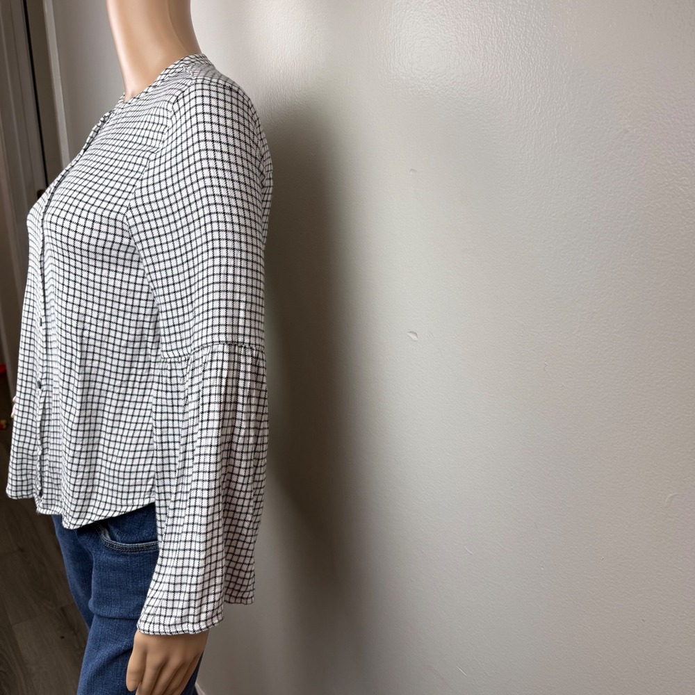 Madewell Women's Bell Sleeve Button Down Top Windowpane Sz S Boho Chic Timeless - Picture 2 of 9